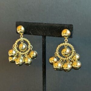 VTG Earrings Goldtone Beaded Dangle Hoops Post Backs